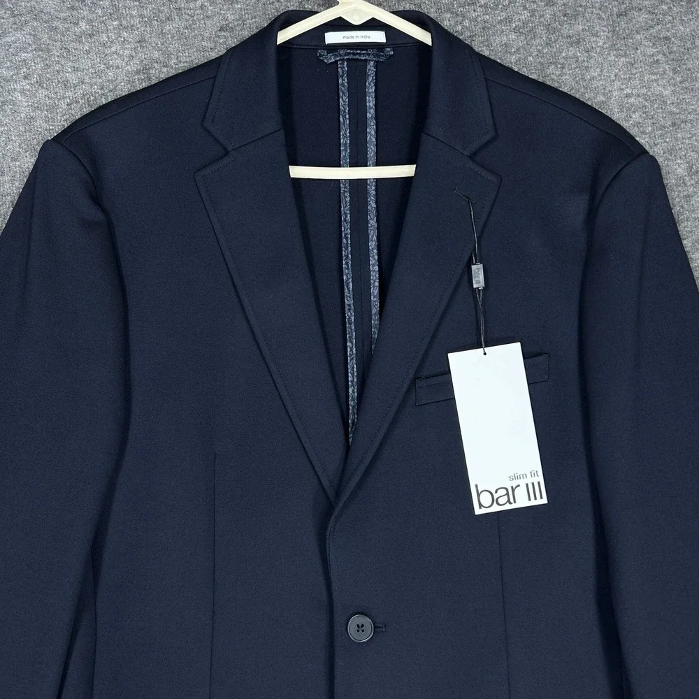 Bar III Sport Coat Mens 40L Navy Blue Slim Fit Knit Stretch Two-Button MSRP $295 - Picture 2 of 16